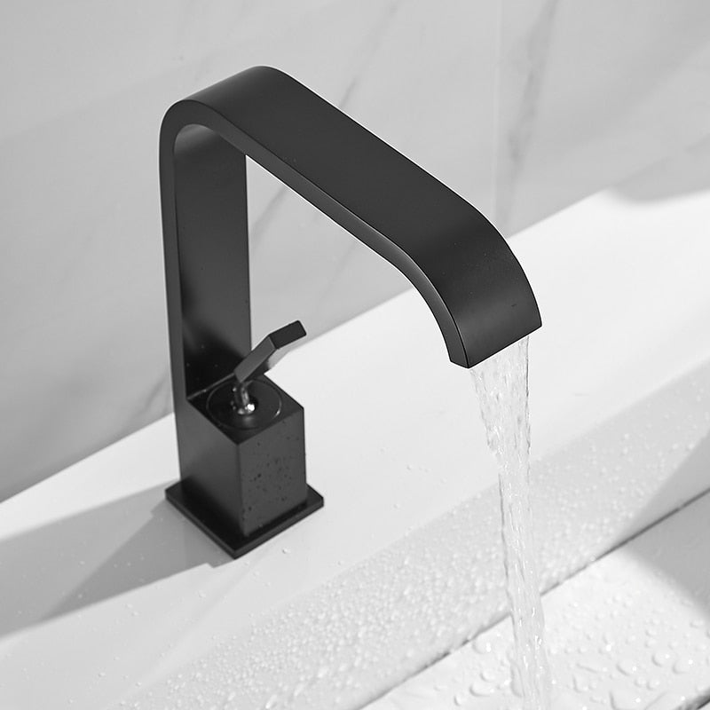 modern curved matte black bathroom faucet