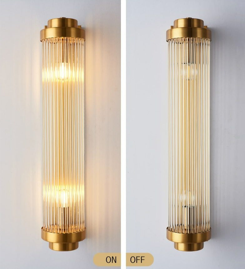 Polished brass fluted glass wall light