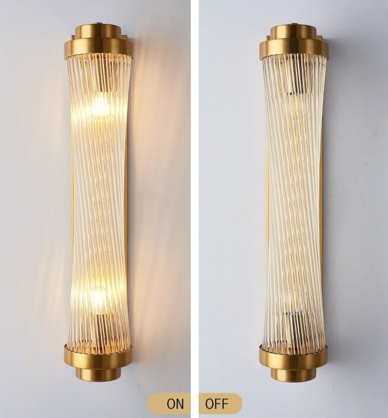 Gold modern fluted glass wall sconce