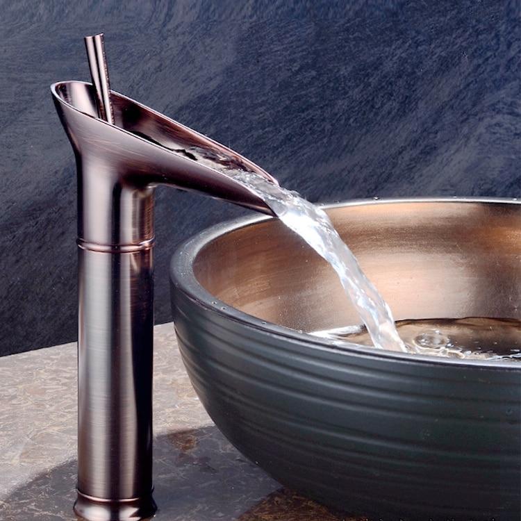 bronze waterfall faucet for bathrooms