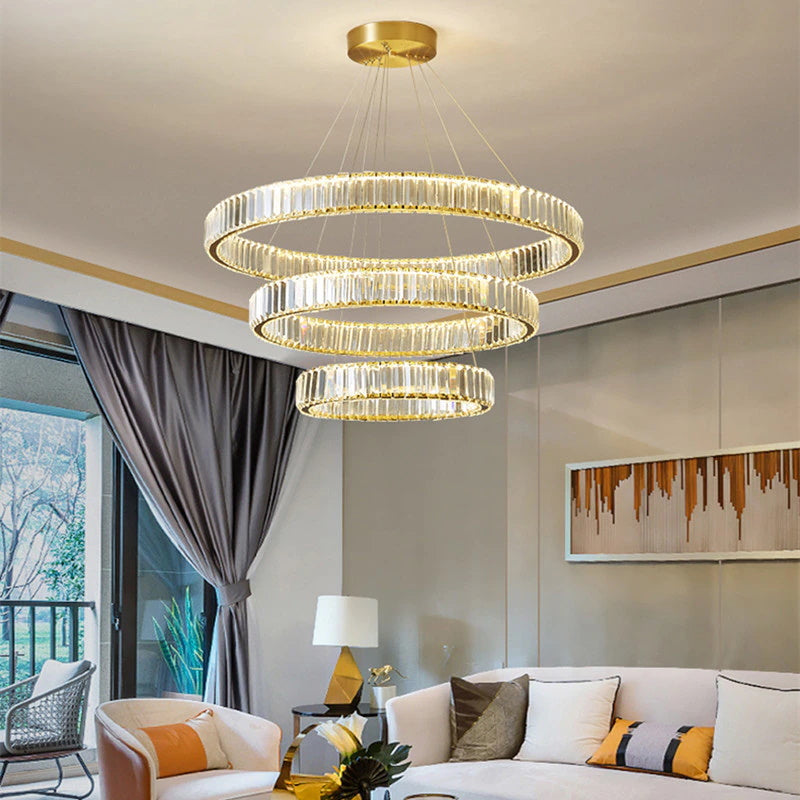 modern glass three ring chandelier for living room